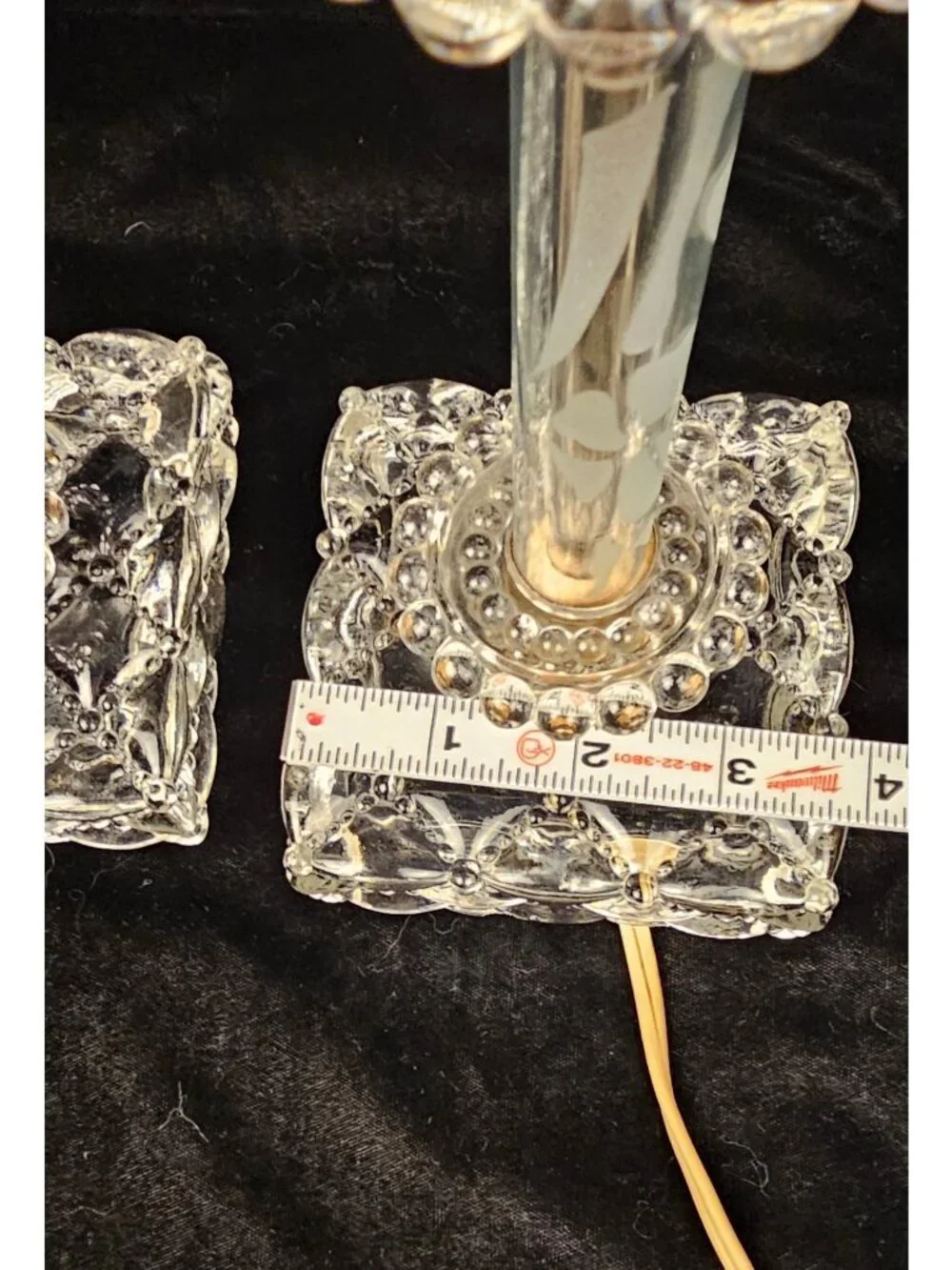Vintage Pair Of Berwick Crystal Table Lamps With Etched Glass Columns & Candlewi